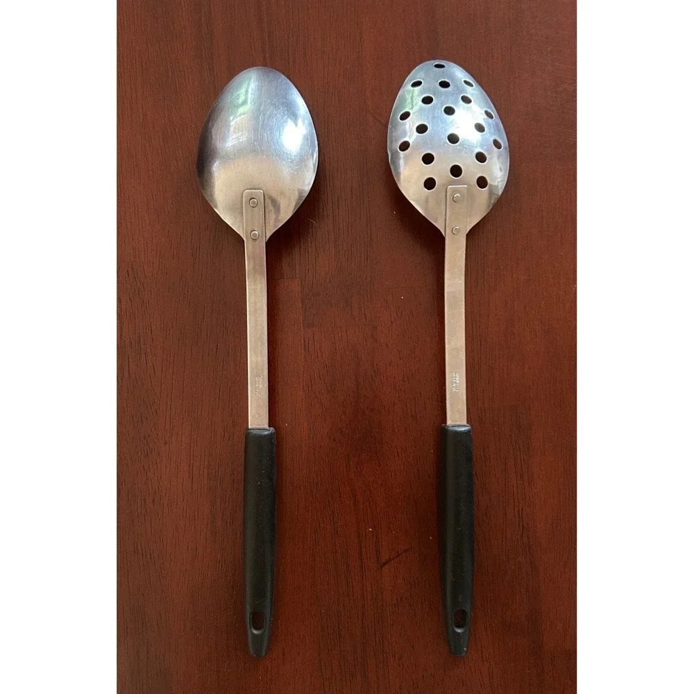 Vintage Serving Spoons Stainless Steel 12in Peppers Mushrooms Onions Cottagecore